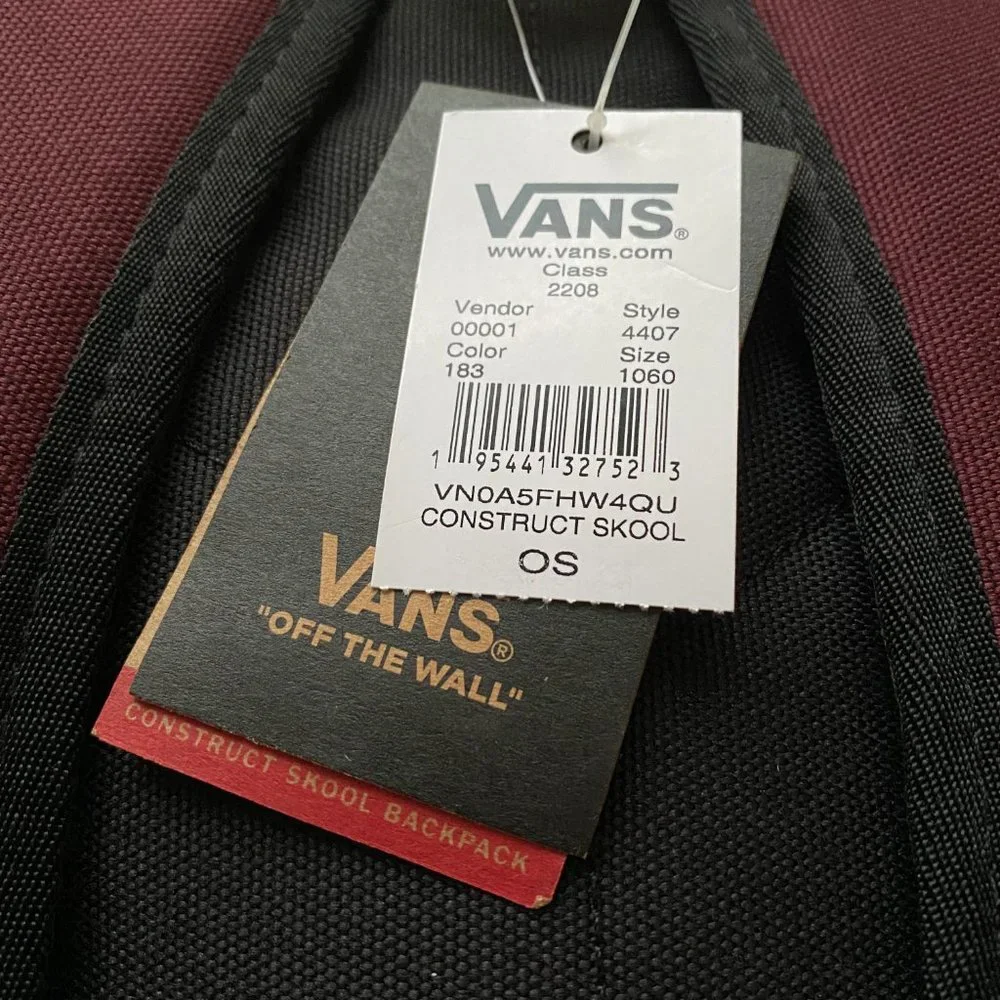 🎒SCHOOL SALE🎒VANS Construct Port Royal Backpack Red Black Laptop VN0A5FHW4QU